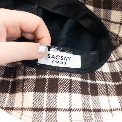 Vintage 2000s Y'saccs By Yohji Yamamoto Reversible Plaid Bucket Hat in brown, photo 6