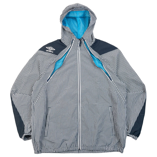 Vintage 2000s Umbro Gingham Zip Up Hooded Jacket in navy, white accent colour