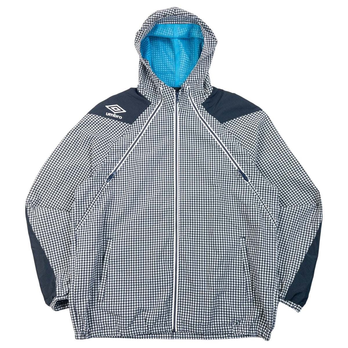 Vintage 2000s Umbro Gingham Zip Up Hooded Jacket in navy, photo 2