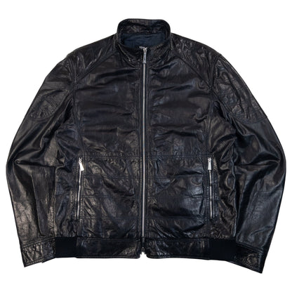 Vintage 2000s Versace Jeans Couture Leather Zip Up Jacket in black, navy accent colour