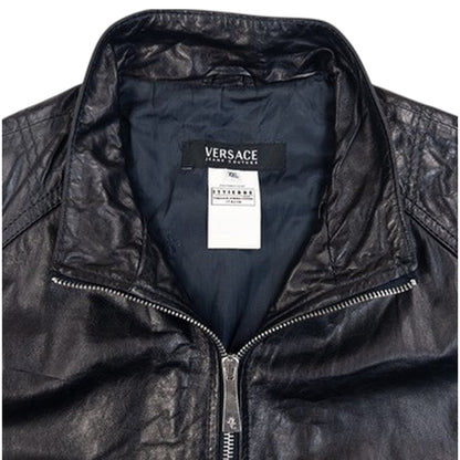 Vintage 2000s Versace Jeans Couture Leather Zip Up Jacket in black, photo 3