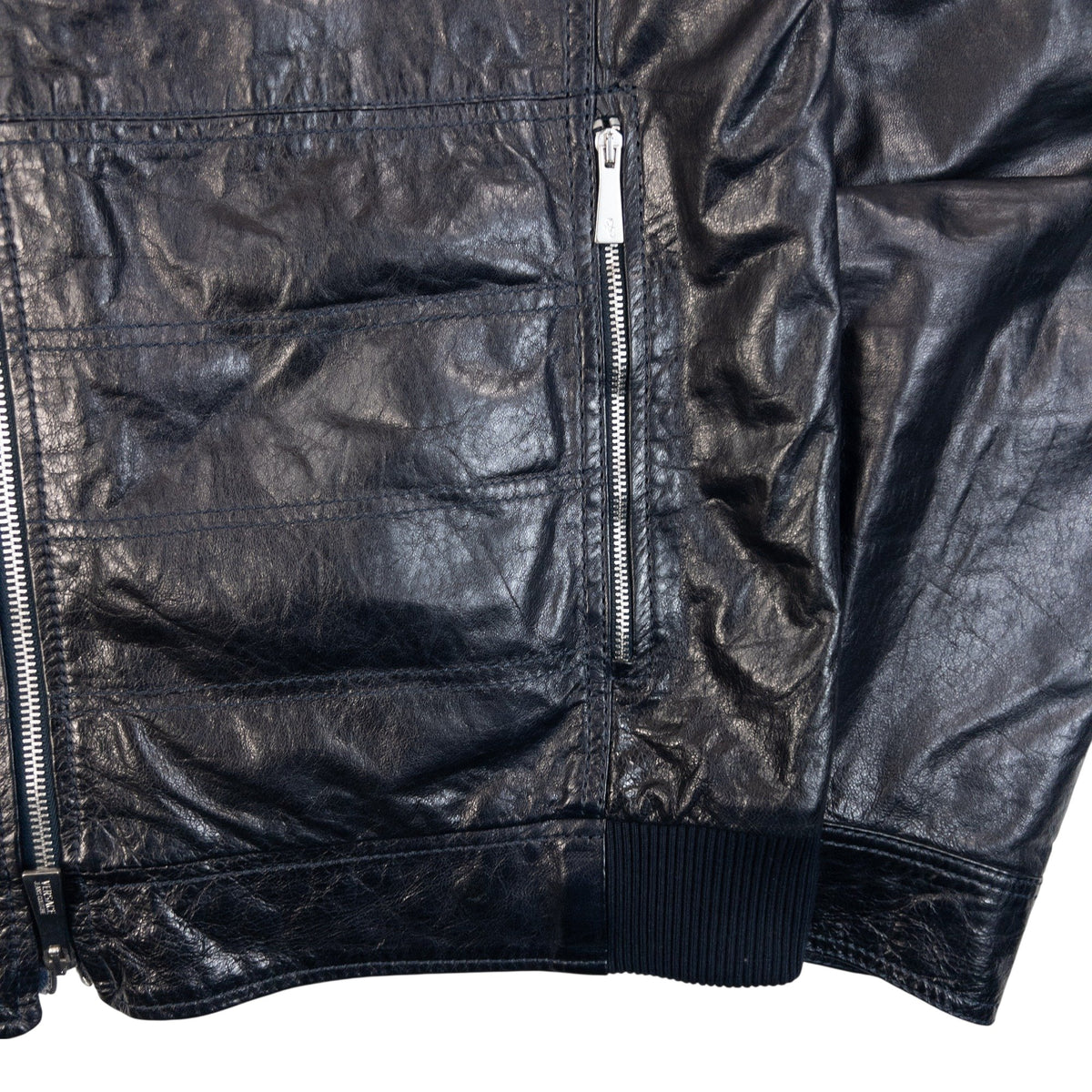 Vintage 2000s Versace Jeans Couture Leather Zip Up Jacket in black, photo 7
