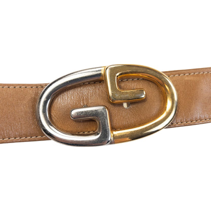 Vintage 80s Gucci Two Tone GG Buckle Leather Belt in brown, photo 3