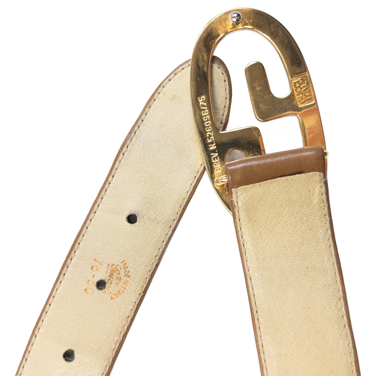 Vintage 80s Gucci Two Tone GG Buckle Leather Belt in brown, photo 6
