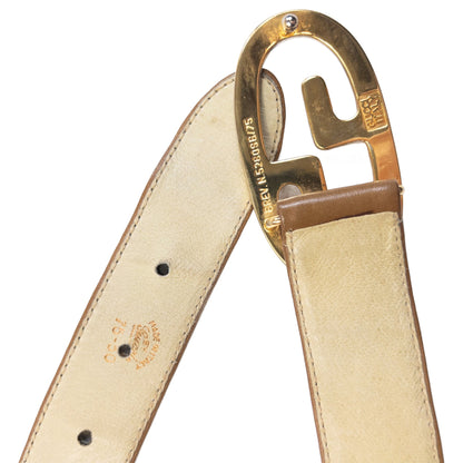 Vintage 80s Gucci Two Tone GG Buckle Leather Belt in brown, photo 6