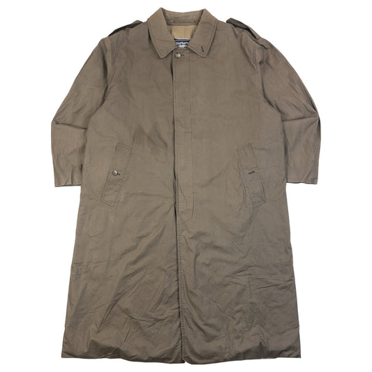 Vintage 90s Burberry Nova Check Lined Long Mac Jacket in khaki, nova check lining