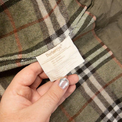 Vintage 90s Burberry Nova Check Lined Long Mac Jacket in khaki, photo 7