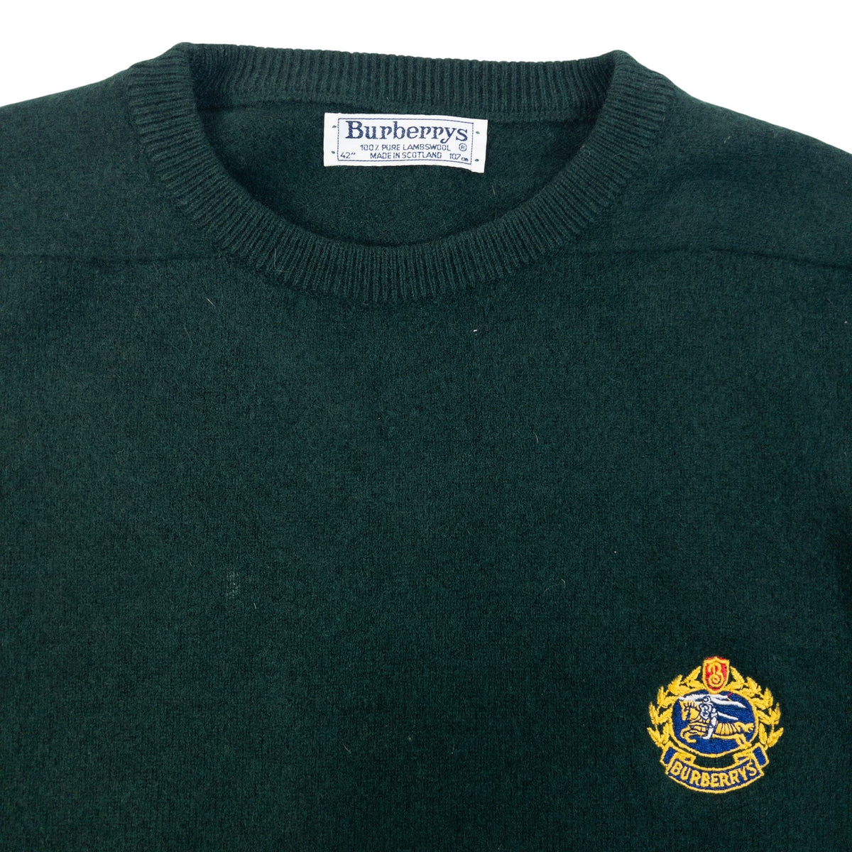 Vintage 90s Burberrys Crest Logo Lambswool Jumper in green, photo 3