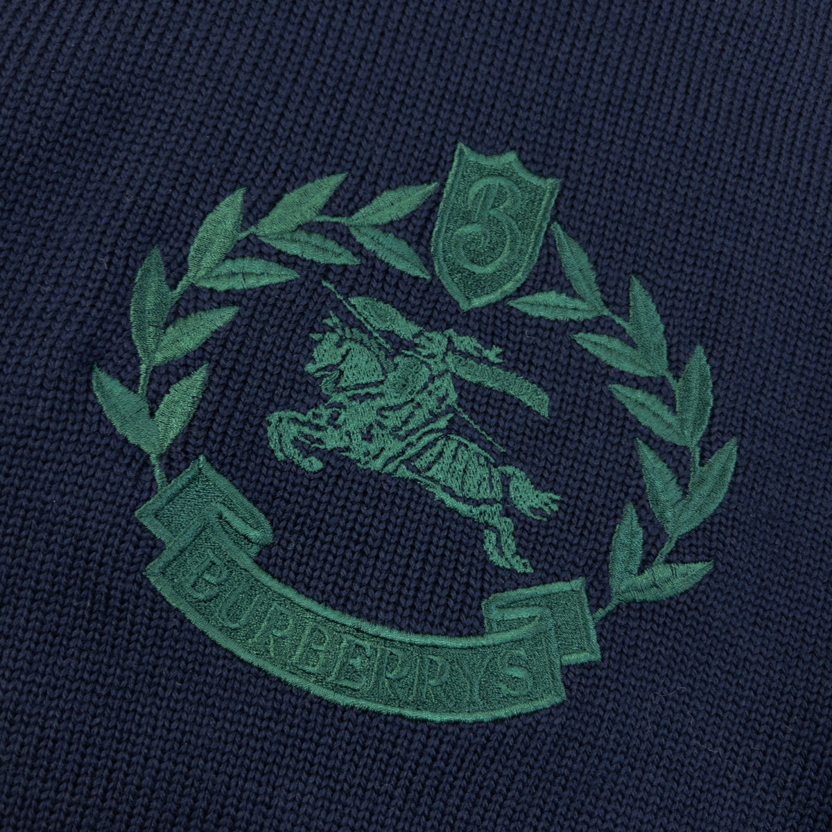 Vintage 90s Burberrys Knight Crest Logo Knit Jumper in navy, photo 4