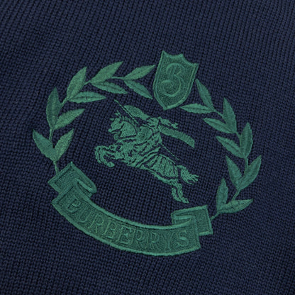 Vintage 90s Burberrys Knight Crest Logo Knit Jumper in navy, photo 4