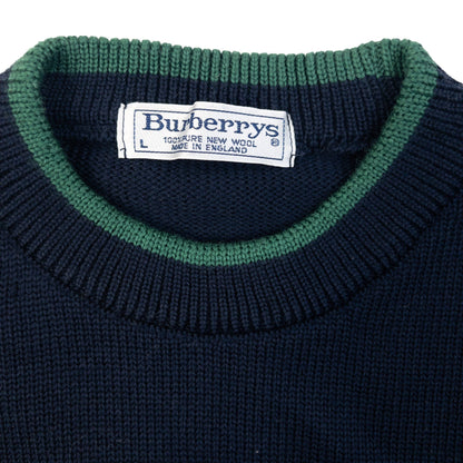 Vintage 90s Burberrys Knight Crest Logo Knit Jumper in navy, photo 5