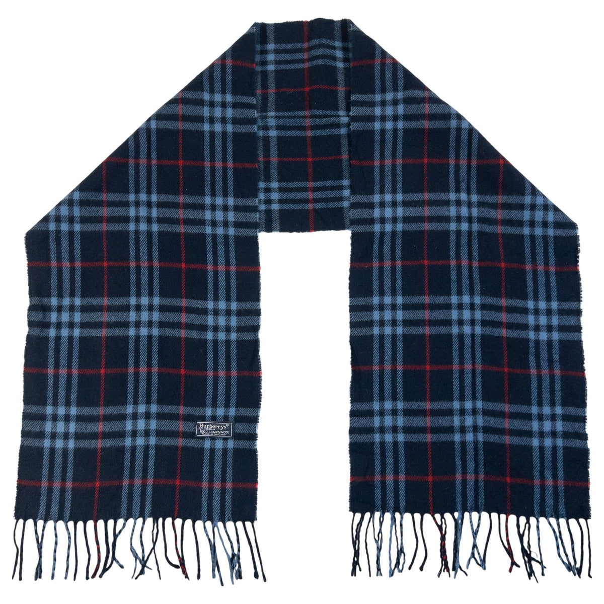 Vintage 90s Burberrys Nova Check Lambswool Scarf in navy, photo 2