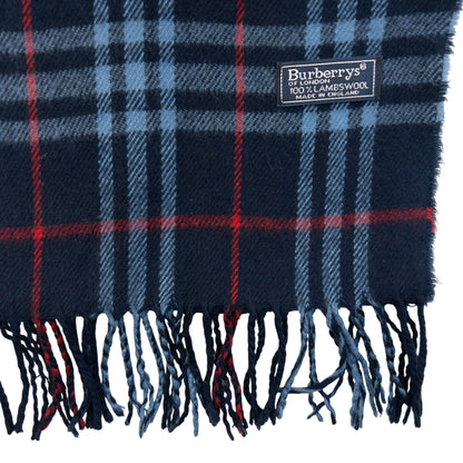 Vintage 90s Burberrys Nova Check Lambswool Scarf in navy, photo 3