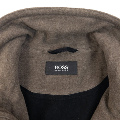 Vintage 90s Hugo Boss Wool Cashmere Button Up Funnel Neck Jacket in brown, photo 5