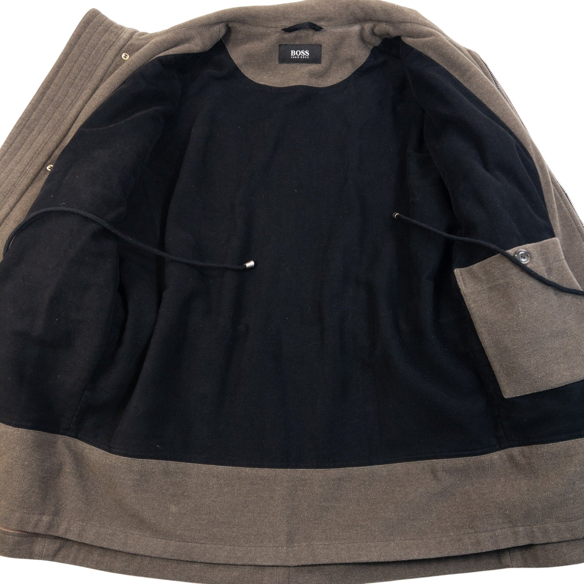 Vintage 90s Hugo Boss Wool Cashmere Button Up Funnel Neck Jacket in brown, photo 7