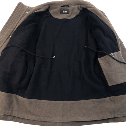 Vintage 90s Hugo Boss Wool Cashmere Button Up Funnel Neck Jacket in brown, photo 7