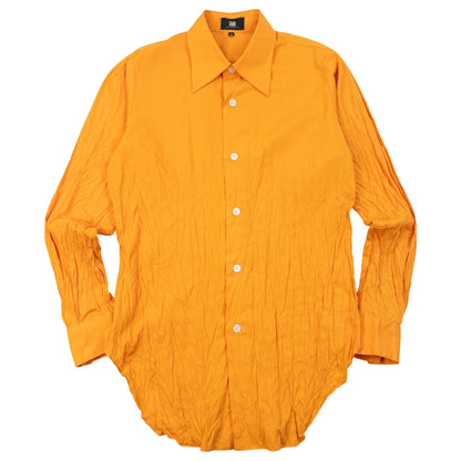 Vintage 2000s Issey Miyake Design Studio Crinkle Long Sleeve Button Up Shirt in oriverange, white accent colour