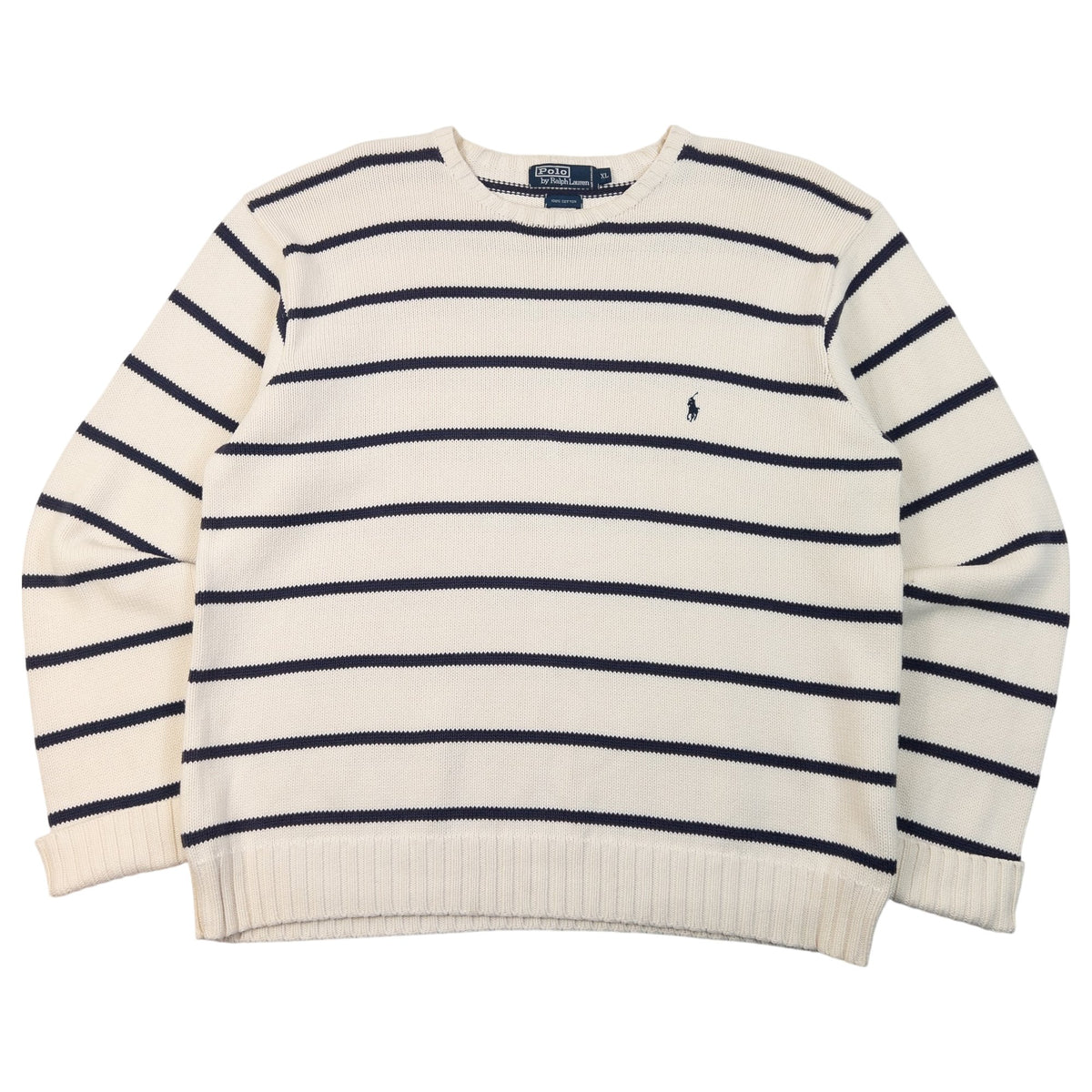 Vintage 90s Polo By Ralph Lauren Striped Knit Jumper in cream, navy accent colour