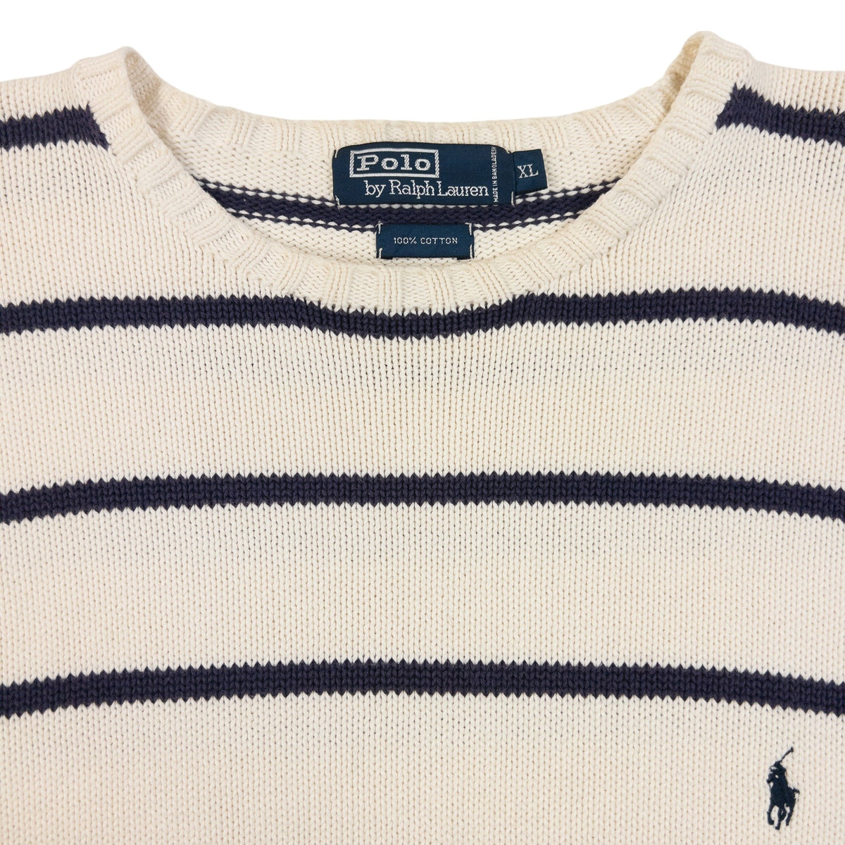 Vintage 90s Polo By Ralph Lauren Striped Knit Jumper in cream, photo 3
