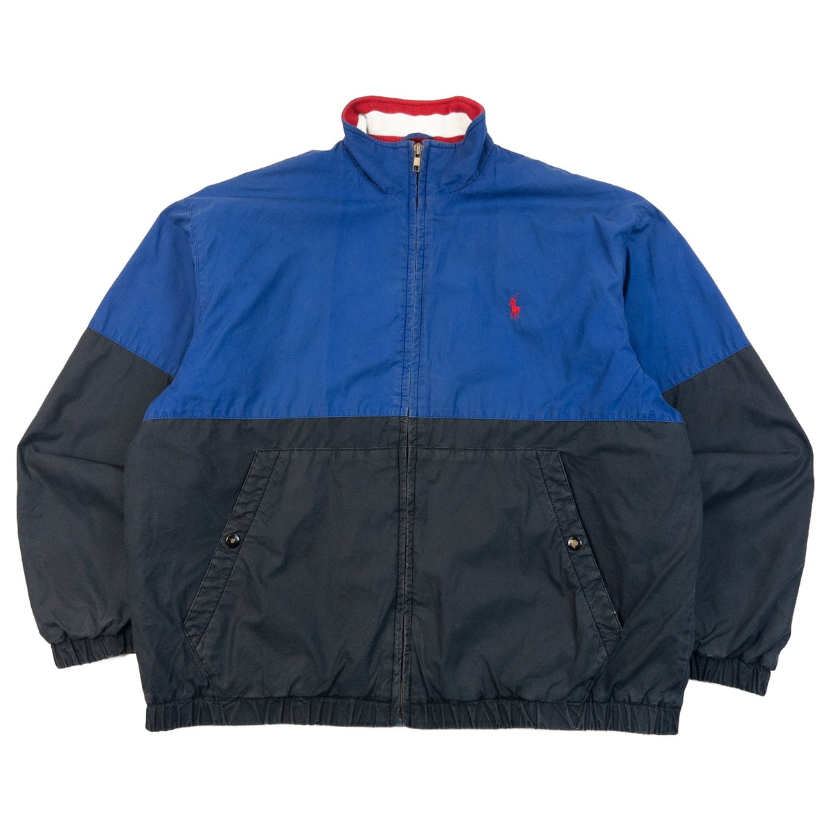 Vintage 90s Polo Ralph Lauren Colour Block Zip Up Fleece Lined Jacket in blue, black contrast colour