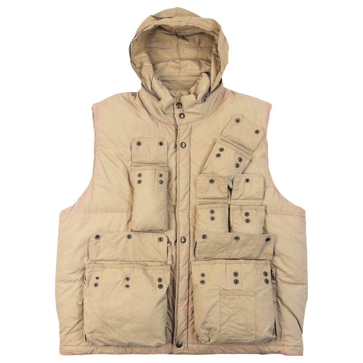 Vintage 90s Polo Ralph Lauren Down Padded Multi Cargo Pocket Vest in beige, photo 2