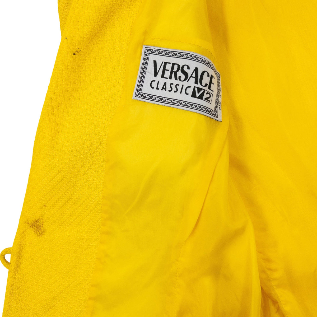 Vintage 90s Versace Classic V2 Yellow Tie Front Jacket And Skirt Set, photo 7