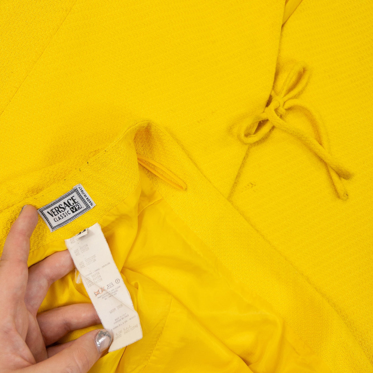 Vintage 90s Versace Classic V2 Yellow Tie Front Jacket And Skirt Set, photo 8