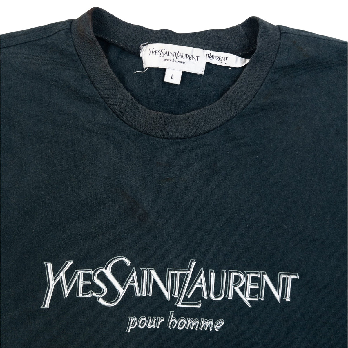 Vintage 90s YSL Yves Saint Laurent Pour Homme Logo T Shirt in black, photo 3