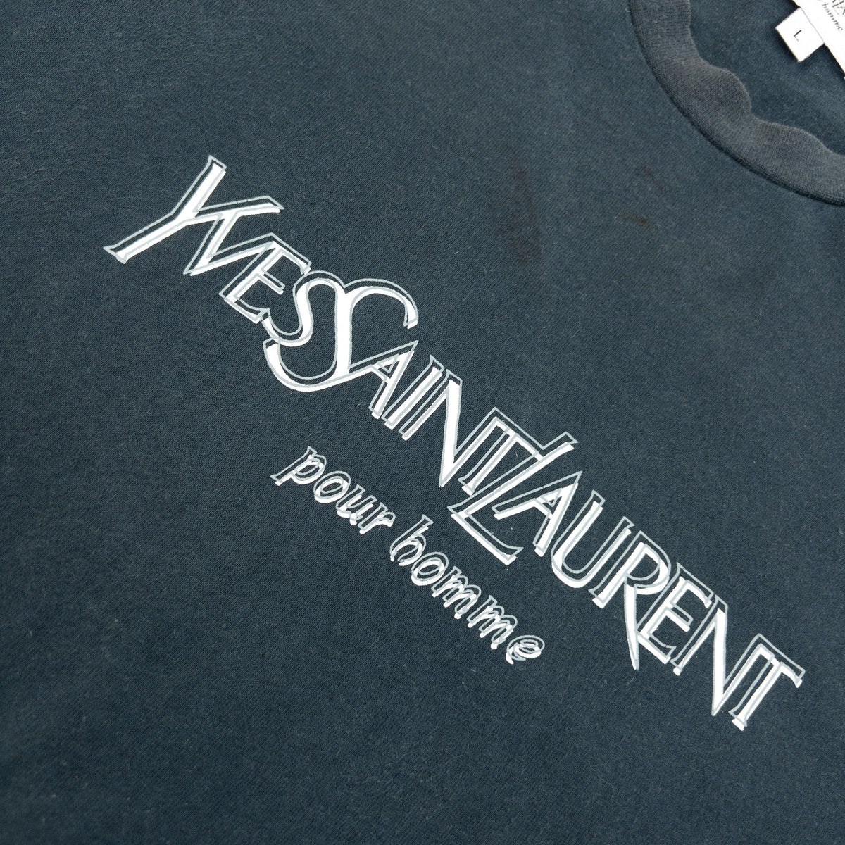 Vintage 90s YSL Yves Saint Laurent Pour Homme Logo T Shirt in black, photo 6