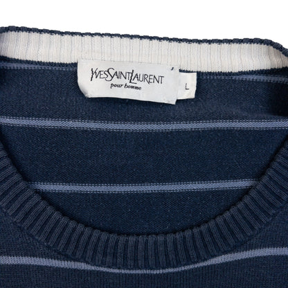 Vintage 2000s YSL Yves Saint Laurent Pour Homme Striped Jumper in navy, photo 4