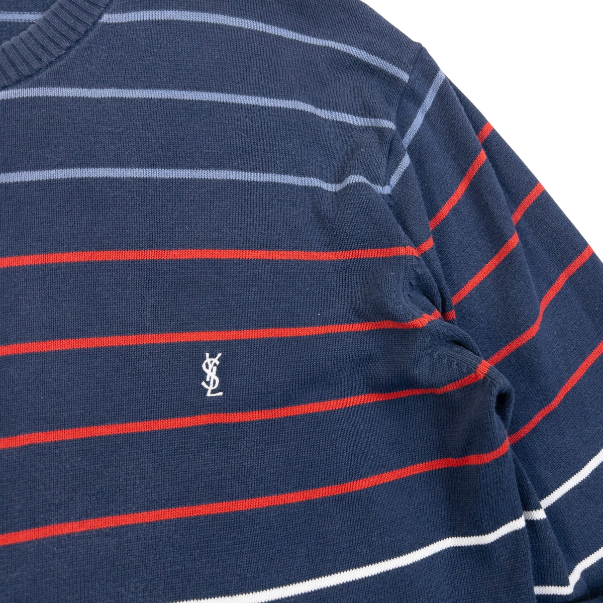 Vintage 2000s YSL Yves Saint Laurent Pour Homme Striped Jumper in navy, photo 5