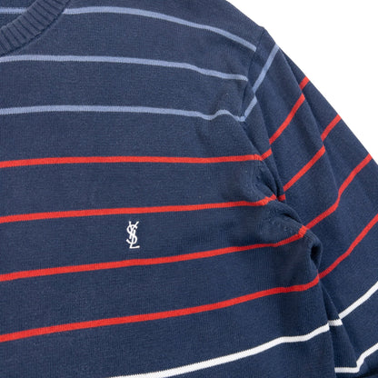 Vintage 2000s YSL Yves Saint Laurent Pour Homme Striped Jumper in navy, photo 5