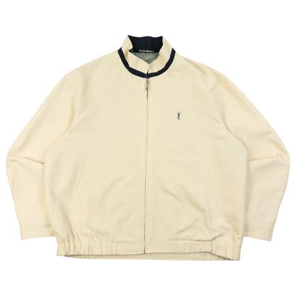 Vintage 90s YSL Yves Saint Laurent Pour Homme Zip Up Harrington Jacket in cream, navy accent colour