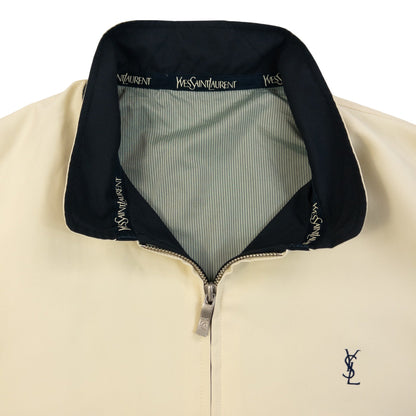Vintage 90s YSL Yves Saint Laurent Pour Homme Zip Up Harrington Jacket in cream, photo 3