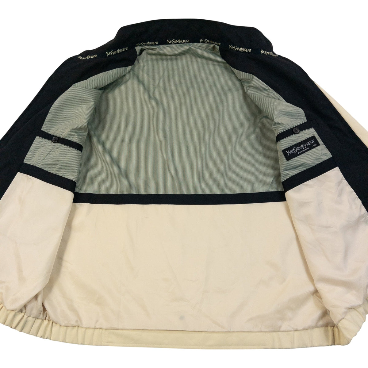 Vintage 90s YSL Yves Saint Laurent Pour Homme Zip Up Harrington Jacket in cream, photo 4