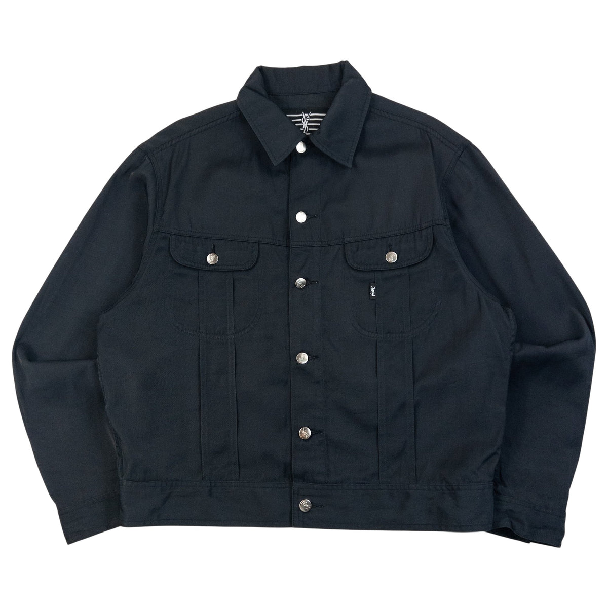 Vintage 90s YSL Yves Saint Laurent Trucker Jacket in black, olive contrast colour