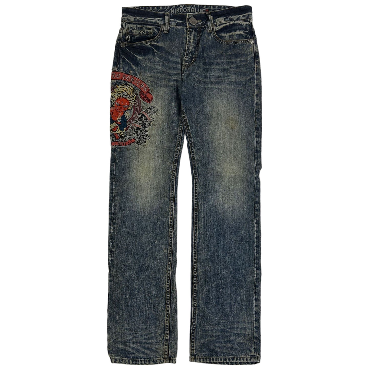 Vintage Monster Embroidered Japanese Denim Jeans Size W30