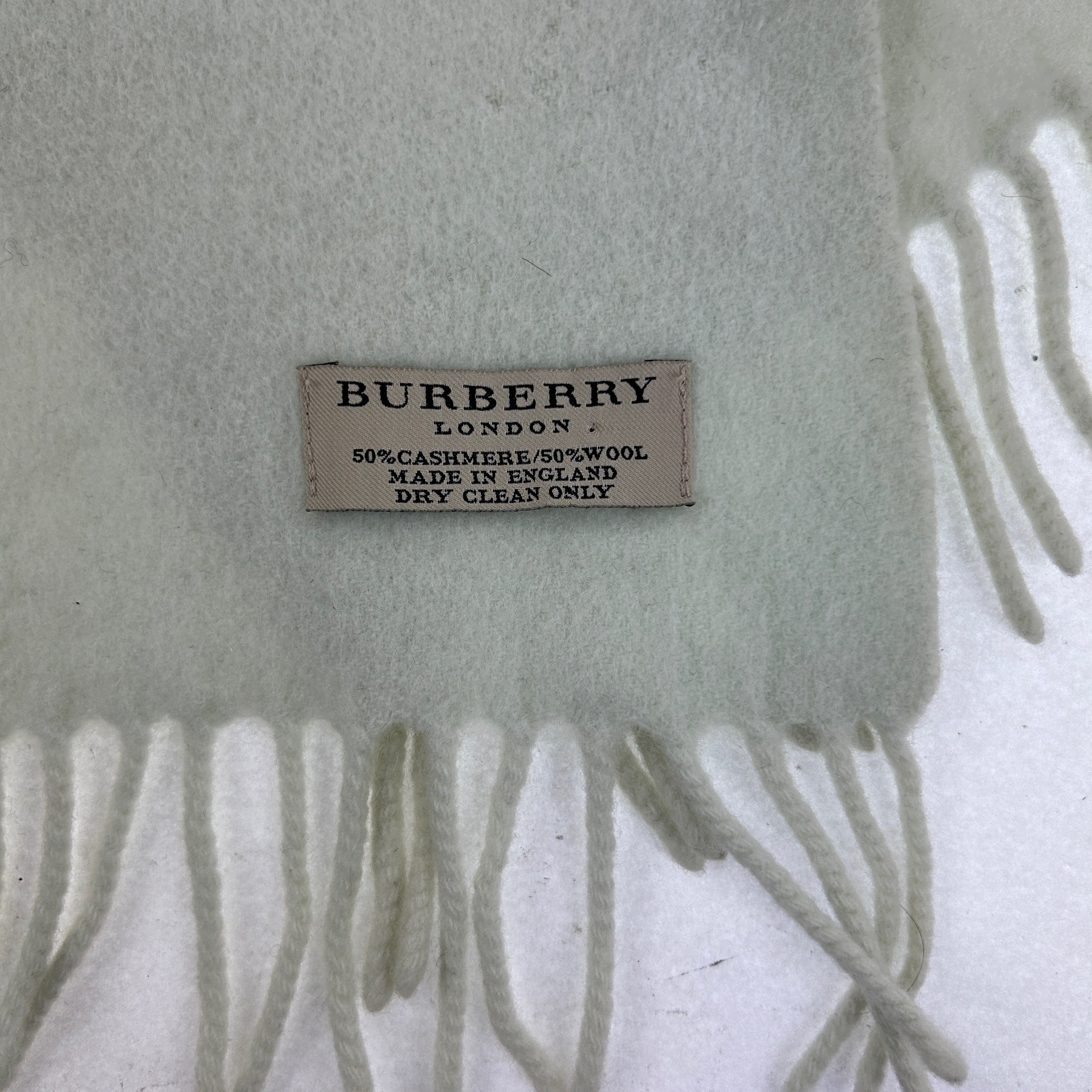 Vintage Burberry London Green Fringe Scarf Cashmere Wool Y2K